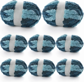 8 Pcs Chunky Yarn for Hand Knitting - Chunky Chenille Yarn for Crocheting - Fluffy Yarn for Crochet - Jumbo Yarn for Hand Knitting 227 yds 61.6 oz of Super Bulky Yarn (Dark Blue-Blue-Black)
