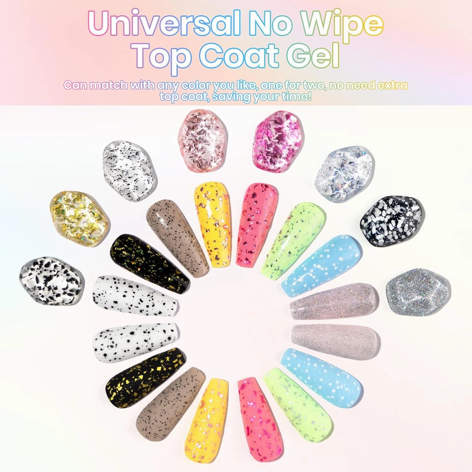 8Colors Glitter Top Coat Gel Silver Gold Sequin Top Coat Eggshell Top Coat Gel Polish Reflective Glitter Top Coat Sparkle Shiny Shimmer No Wipe Gel Top Coat Gel Polish