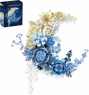934 PCS Moon Flower Building Block, Exquisite Blue Rose, White Rose and Other Artificial Plant Building Block Toys, Suitable for Adults Or Children Wreath, Wall Art, Home Wall Decor