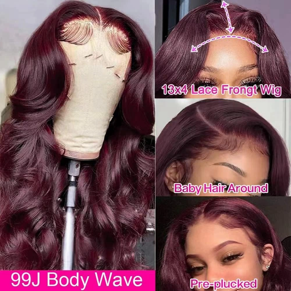 99J Burgundy Body Wave Bob Wig Human Hair 13x4 Frontal Lace Wig 180% Density HD Lace Front Wigs Human Hair Pre Plucked Bleached Knots Glueless Wine Red Bob Wigs for Women Human Hair 12 Inch