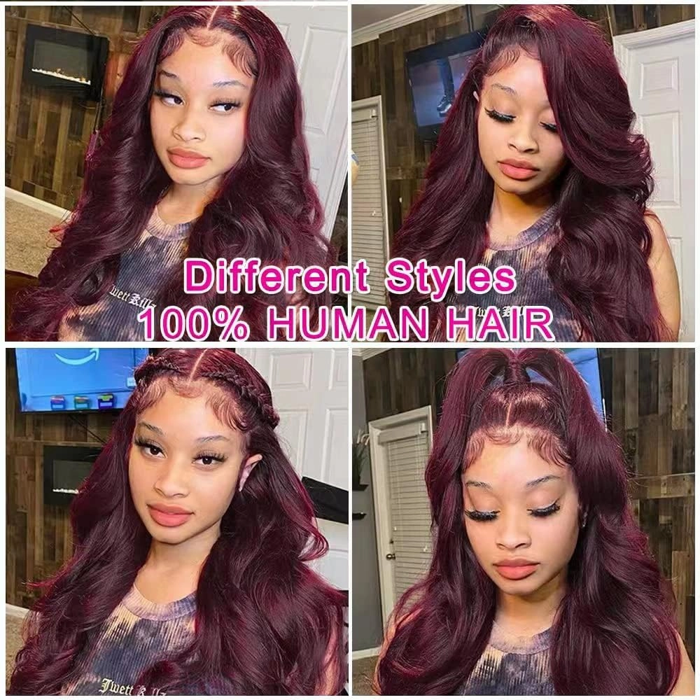 99J Burgundy Body Wave Bob Wig Human Hair 13x4 Frontal Lace Wig 180% Density HD Lace Front Wigs Human Hair Pre Plucked Bleached Knots Glueless Wine Red Bob Wigs for Women Human Hair 12 Inch