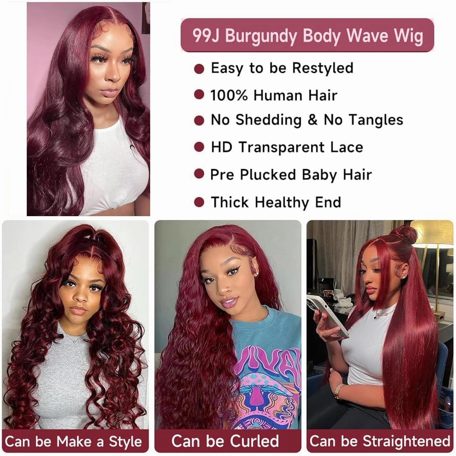 99J Burgundy Body Wave Bob Wig Human Hair 13x4 Frontal Lace Wig 180% Density HD Lace Front Wigs Human Hair Pre Plucked Bleached Knots Glueless Wine Red Bob Wigs for Women Human Hair 12 Inch