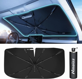 [2025 Upgrade] Nmoiss Windshield Sun Shade Umbrella - [Vinyl Coating Heat Shield] Protect Car from Sun Rays & Heat Damage Keep Cool and Protect Interior, Spring Structure Edge Medium (56" L x 31" W)