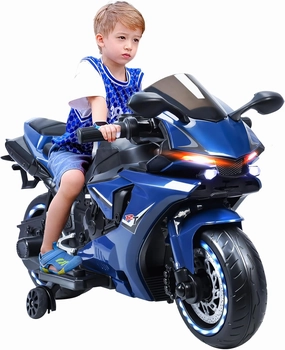 【US Shipped】 Electric Motorcycle for Kids, Speed Up to 9mph Ride-On Motorcycle with Safety Auxiliary Wheels, Electric Dirt Bike for Children (12V Battery)