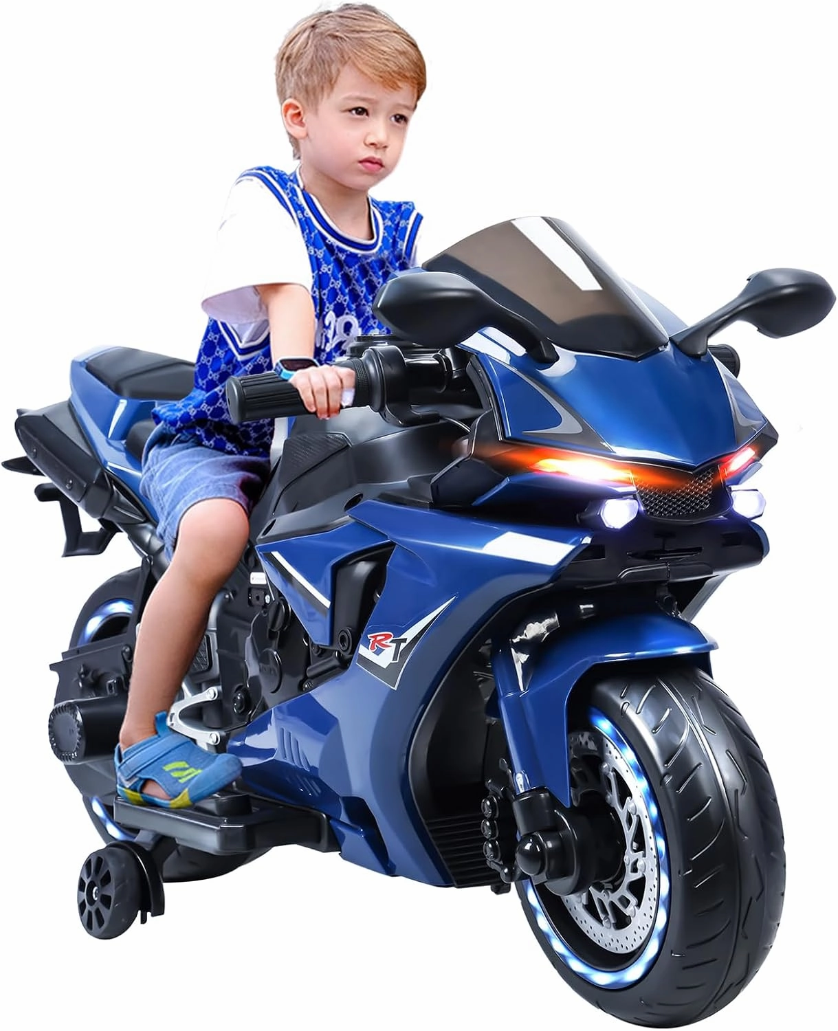 【US Shipped】 Electric Motorcycle for Kids, Speed Up to 9mph Ride-On Motorcycle with Safety Auxiliary Wheels, Electric Dirt Bike for Children (12V Battery)