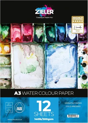 A3 (11.7" x 16.5") Watercolour Paper Pad, 300gsm, 12 Sheets