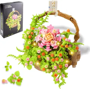 Abnaok 691PCS Flower Bouquet Building Kit, Flowers Basket Bonsai Plants with LED Light, Botanical Collection Wall Decor, Creative Building Toy Gift Home Room Décor Valentines’ Day Christmas Birthday