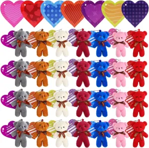 Acekid 28PCS Valentine's Day Gift Cards Plush Bear Stuffed Keychain Toys for Kids, Mini Animal Plush Toys for Valentines Exchange, School Classroom Prize