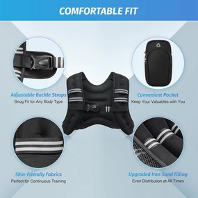 Adjustable Weighted Vest with Iron Sand, 6-30 lb, Reflective Stripes, Comfort Fit Training Vest for Running, Workout