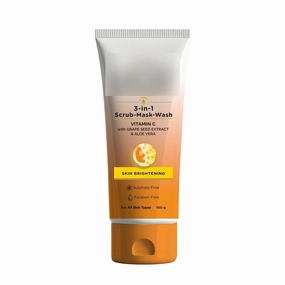 Aero 3-in-1 Vitamin C Face Scrub-Mask-Wash for Skin Brightening Effect | 100ml x 1 | Multi-action Vitamin C Face Wash, Scrub, Mask with Kaolin Clay, Grape Seed Extract & Aloe Vera