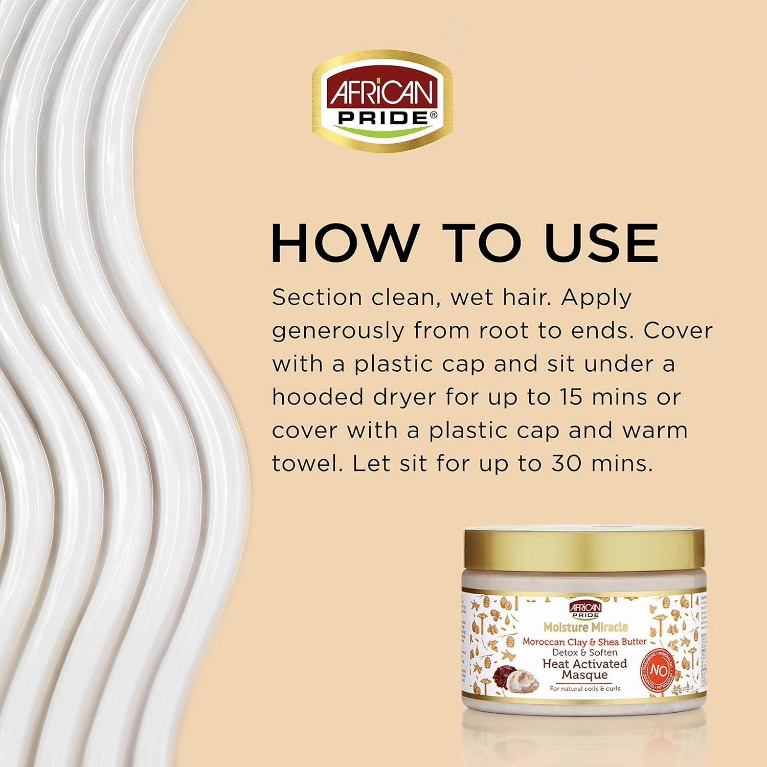 African Pride Moisture Miracle Moroccan Clay & Shea Butter Heat Activated Masque - For Natural Coils & Curls, Detoxes & Softens, Removes Impurities & Product Build-Up from Hair 12 oz (3 Pack)