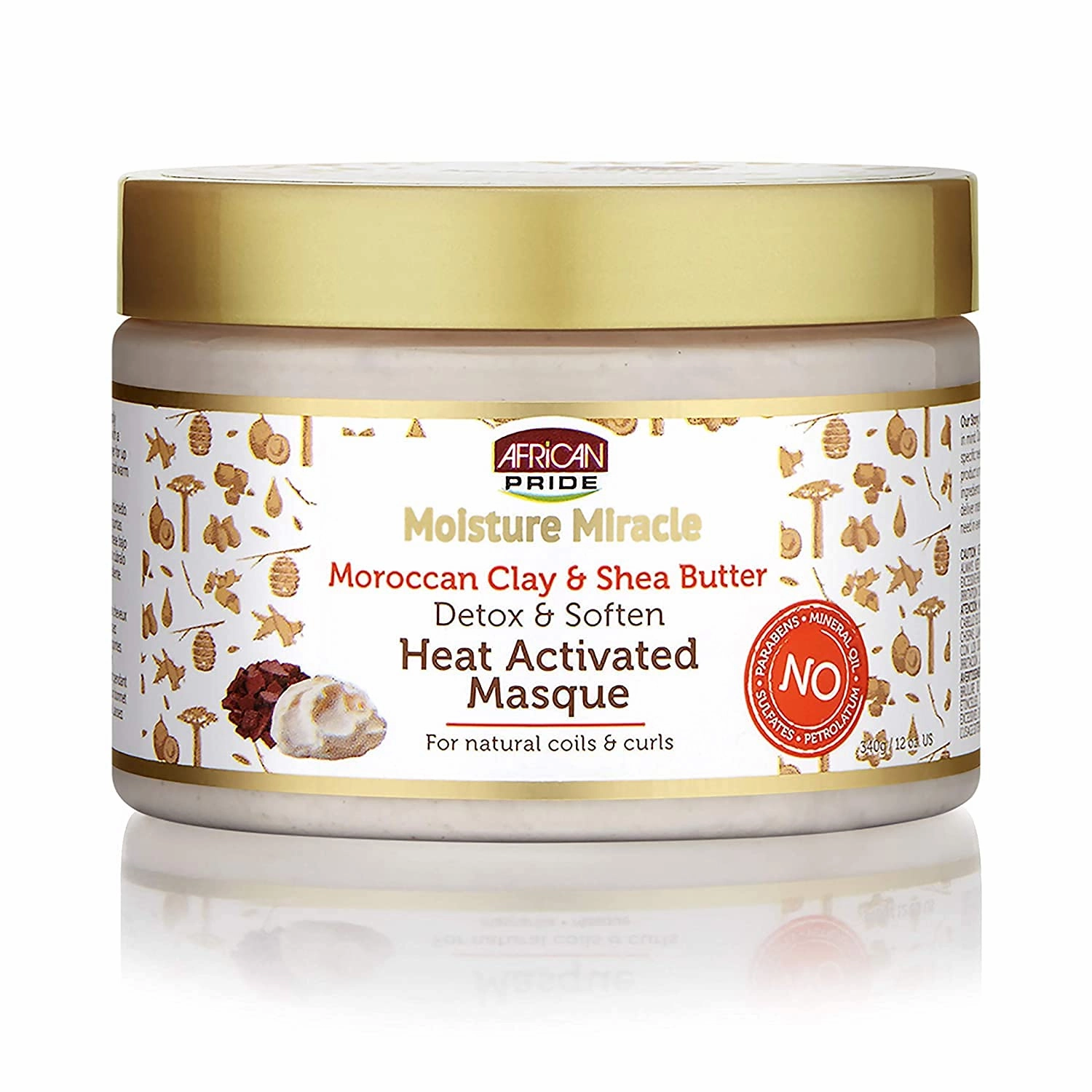 African Pride Moisture Miracle Moroccan Clay & Shea Butter Heat Activated Masque - For Natural Coils & Curls, Detoxes & Softens, Removes Impurities & Product Build-Up from Hair 12 oz (3 Pack)