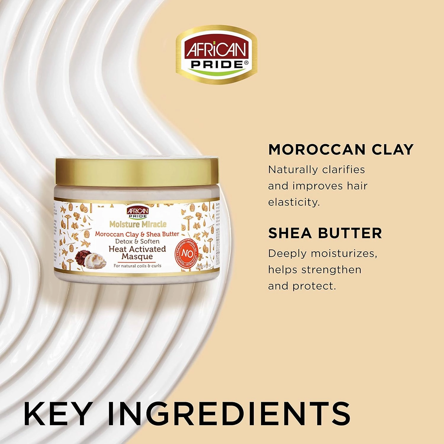 African Pride Moisture Miracle Moroccan Clay & Shea Butter Heat Activated Masque - For Natural Coils & Curls, Detoxes & Softens, Removes Impurities & Product Build-Up from Hair 12 oz (3 Pack)