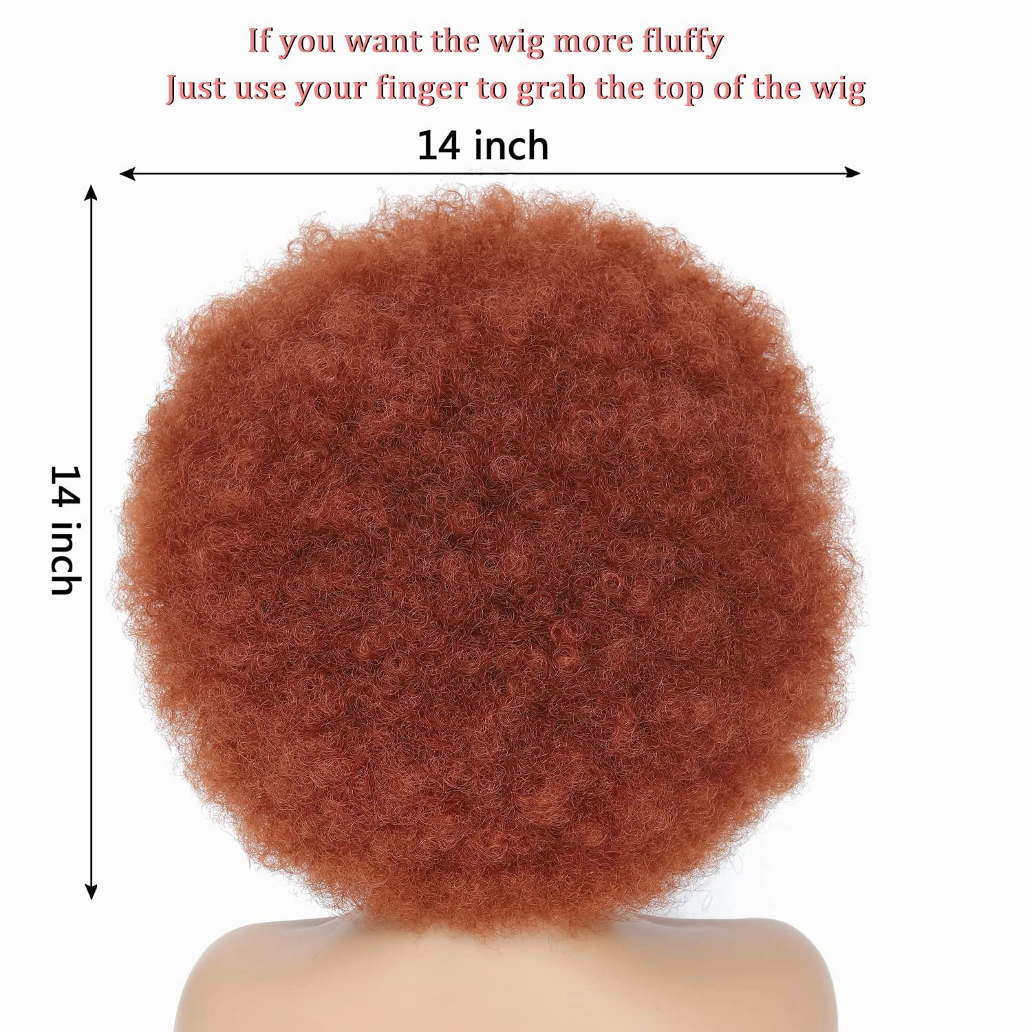 Afro Wig - 70s Auburn & Copper Red Afro Curly Wigs for Women & Men, Soft Kinky Bouncy Curls, With Bangs, Synthetic Hair For Daily & Party Use