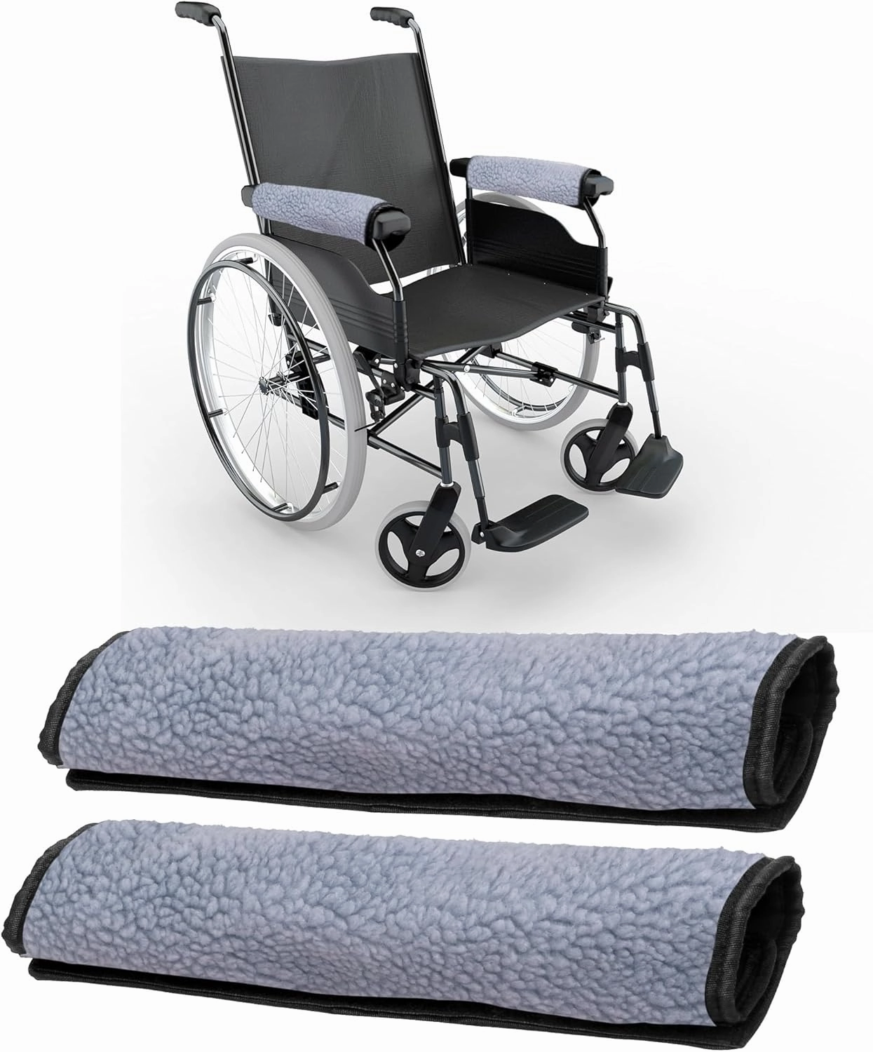 AHIER Wheelchair Armrest Pads, 2PCS Sheepskin Fleece Wheelchair Armrest Covers, Non Slip Arm Rest Cover Cushion pad for Wheelchairs (Blue)