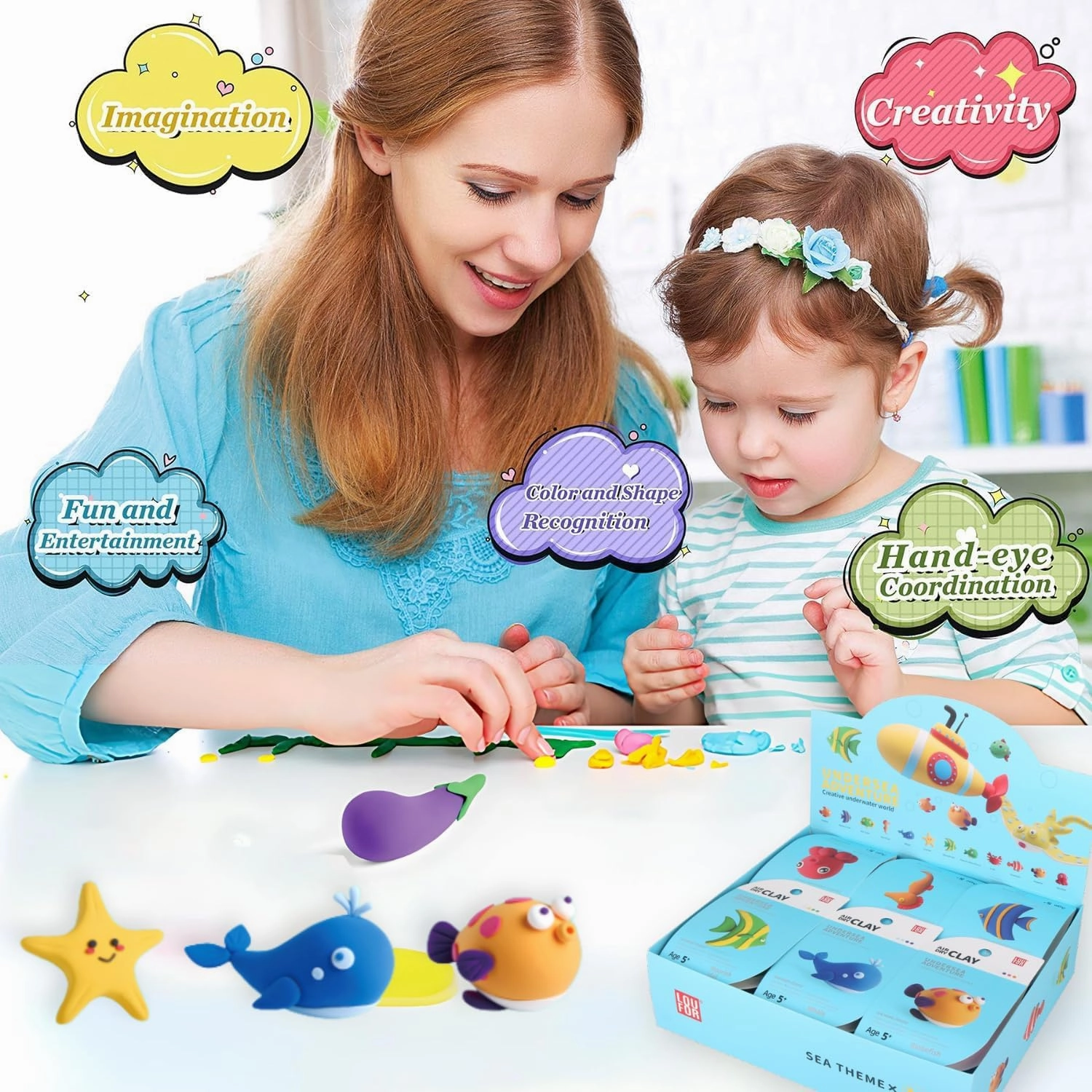 Air Dry Clay Kit for Kids, Creative Molding Clay Gift Kits with Tools, Super Light DIY Soft Clay Toys Gift Box Set, Birthday Toys Gifts for Age 5 6 7 8  Years Old Girls Boys (Undersea Adventure)