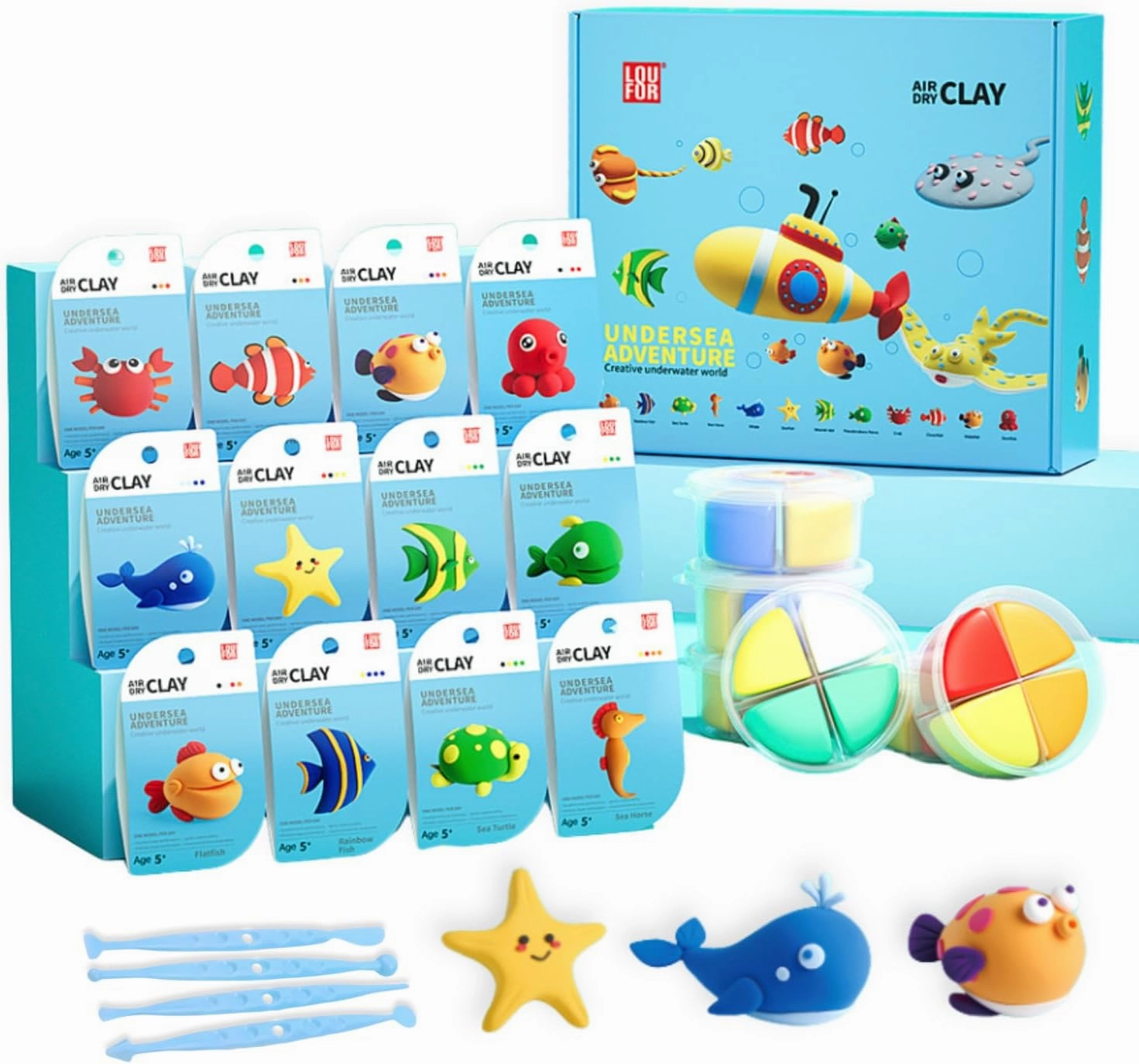 Air Dry Clay Kit for Kids, Creative Molding Clay Gift Kits with Tools, Super Light DIY Soft Clay Toys Gift Box Set, Birthday Toys Gifts for Age 5 6 7 8  Years Old Girls Boys (Undersea Adventure)