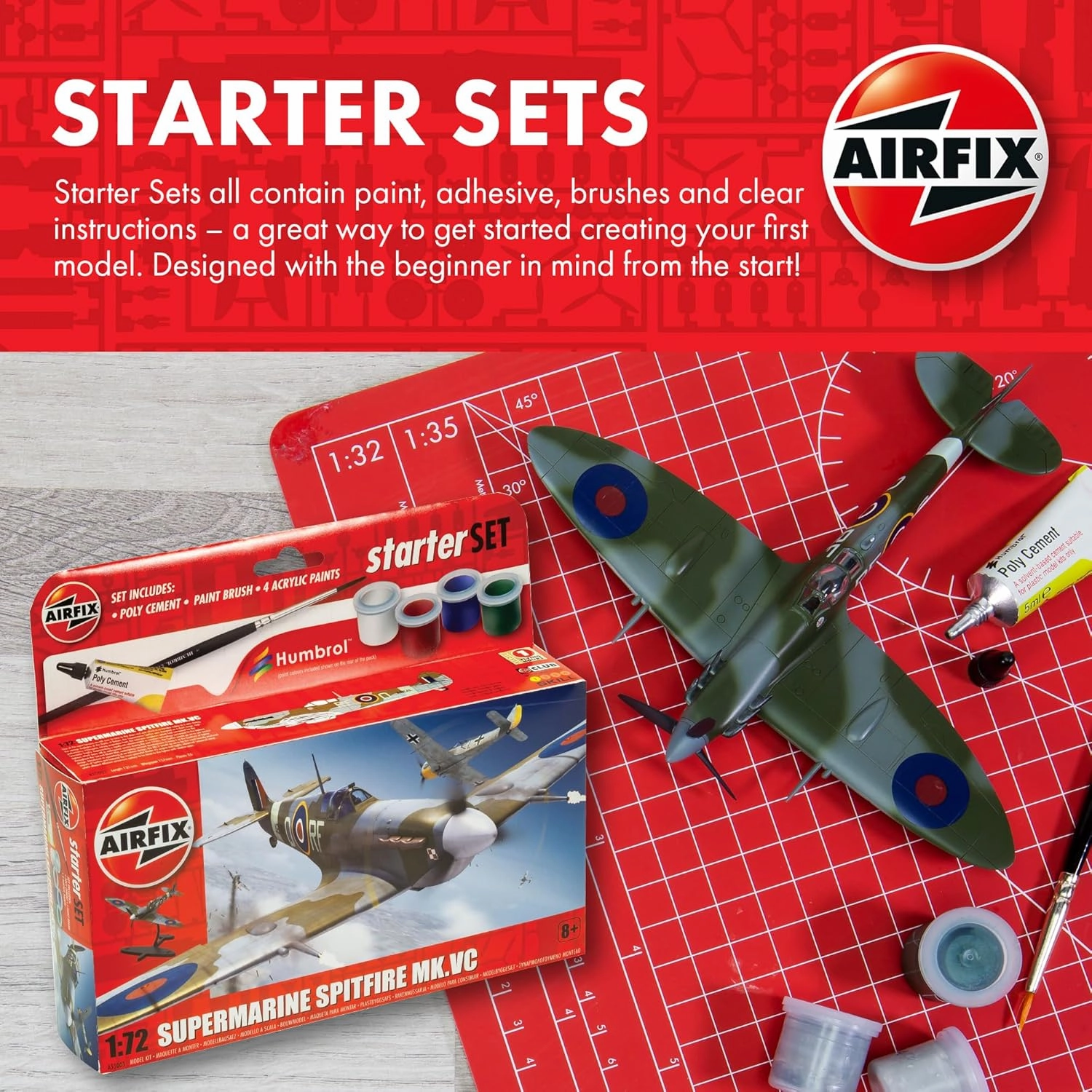 Airfix Model Airplane Kit Starter Set - A55010 Lockheed Martin F-35B Lightning II, Plastic Plane Model Kits for Adults & Kids 14 , Skill Level 1, 1:72 Scale WW2 Military Aircraft Models