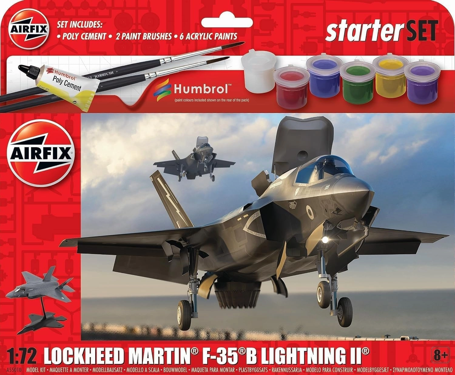 Airfix Model Airplane Kit Starter Set - A55010 Lockheed Martin F-35B Lightning II, Plastic Plane Model Kits for Adults & Kids 14 , Skill Level 1, 1:72 Scale WW2 Military Aircraft Models