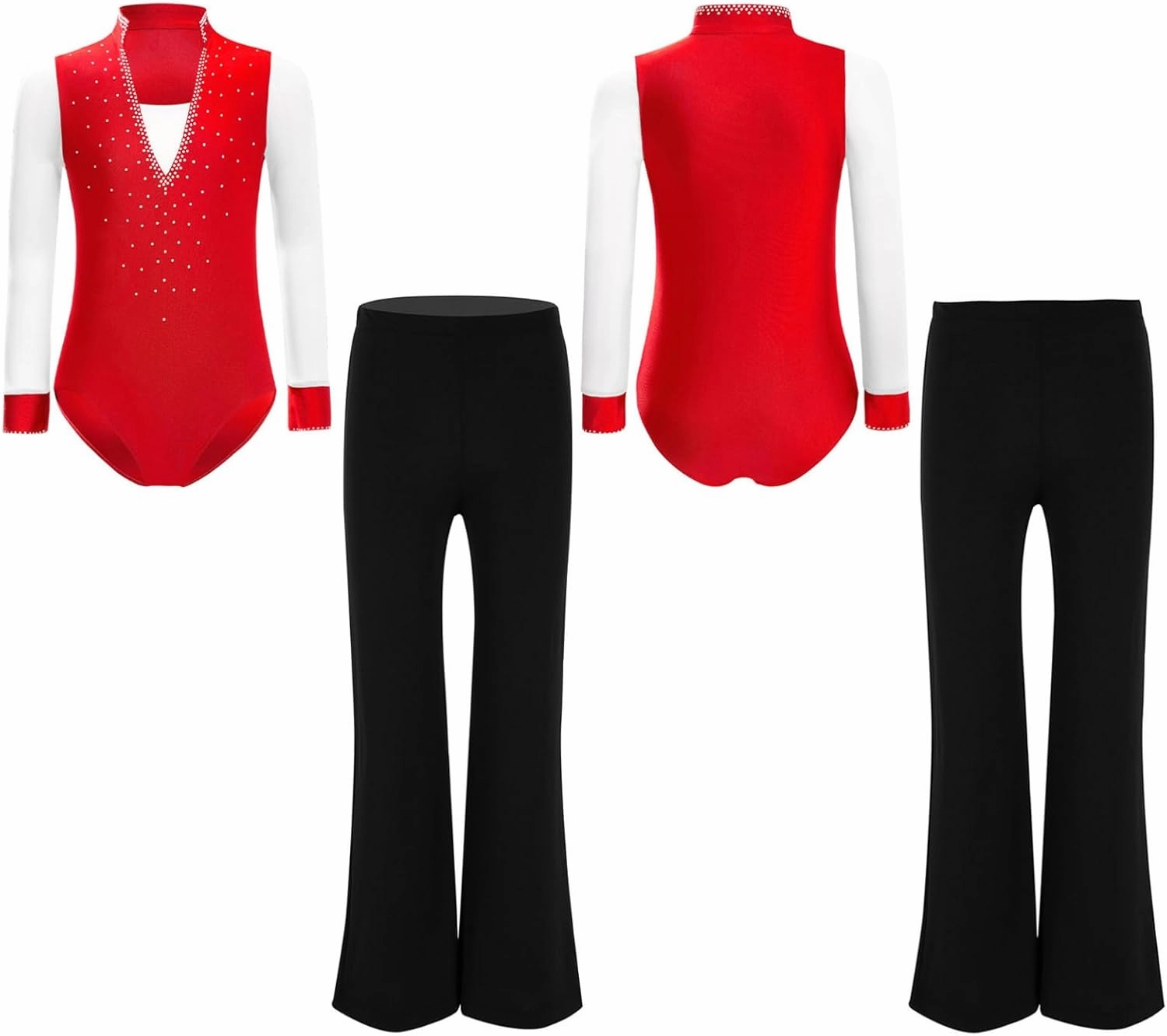 Aislor Kids Boys Sparkle Long Sleeve Gymnastic Leotard Latin Dance Bodysuit and Pants Set Figure Ice Skating Outfits