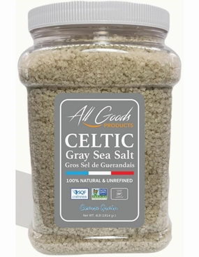 All Goods Organic Celtic Salt – 4 lb Coarse Jar, 82 Minerals, French Gray, Hand-Harvested, Les Guérandais, Unrefined.
