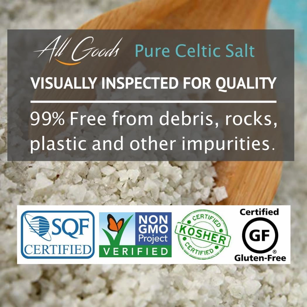 All Goods Organic Celtic Salt – 4 lb Coarse Jar, 82 Minerals, French Gray, Hand-Harvested, Les Guérandais, Unrefined.