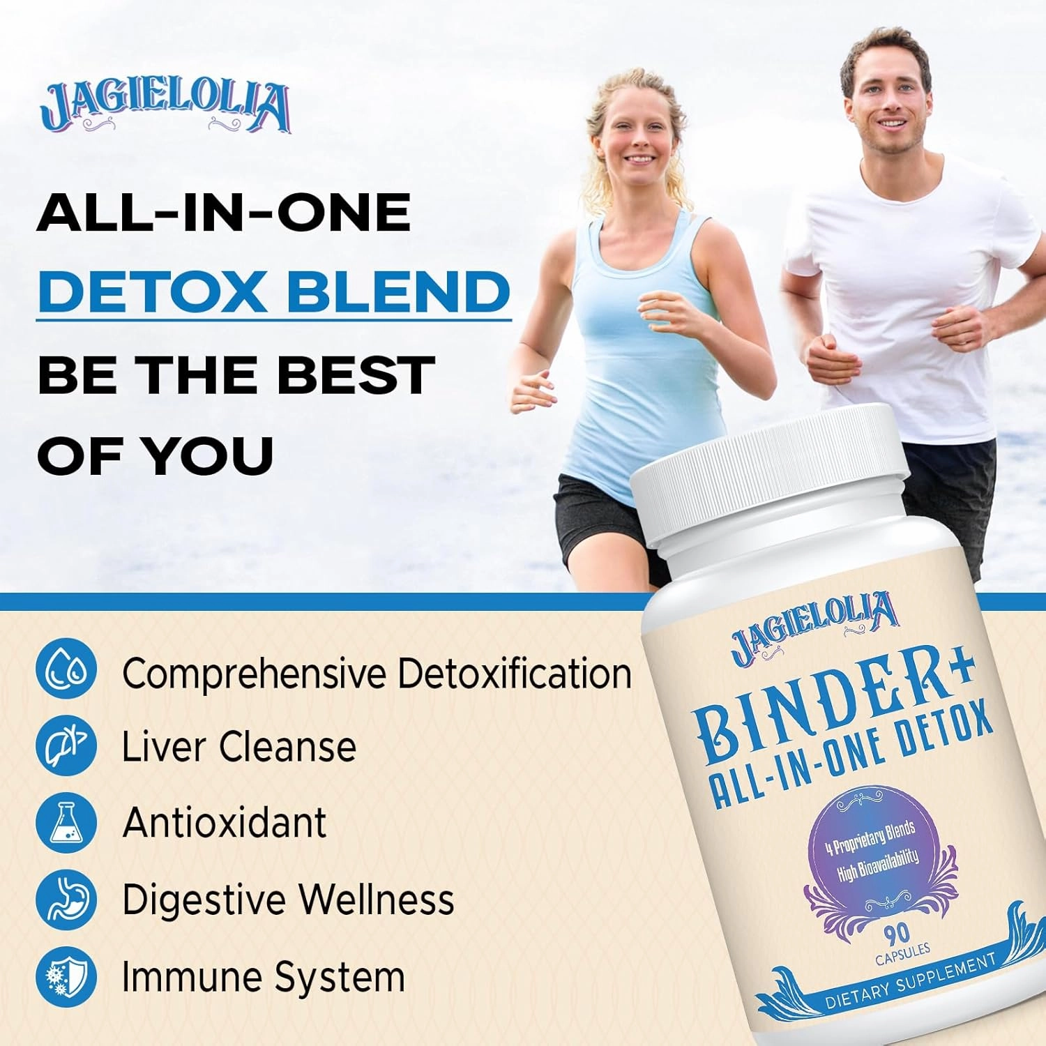 All-in-One Detox Binder Supplement 1500 MG - High Bioavailability, Liver Gut Detox Cleanse with Activated Charcoal, Zeolite & Bentonite Clay for Toxins, Liver, Digestive, 90 Vegan Capsules