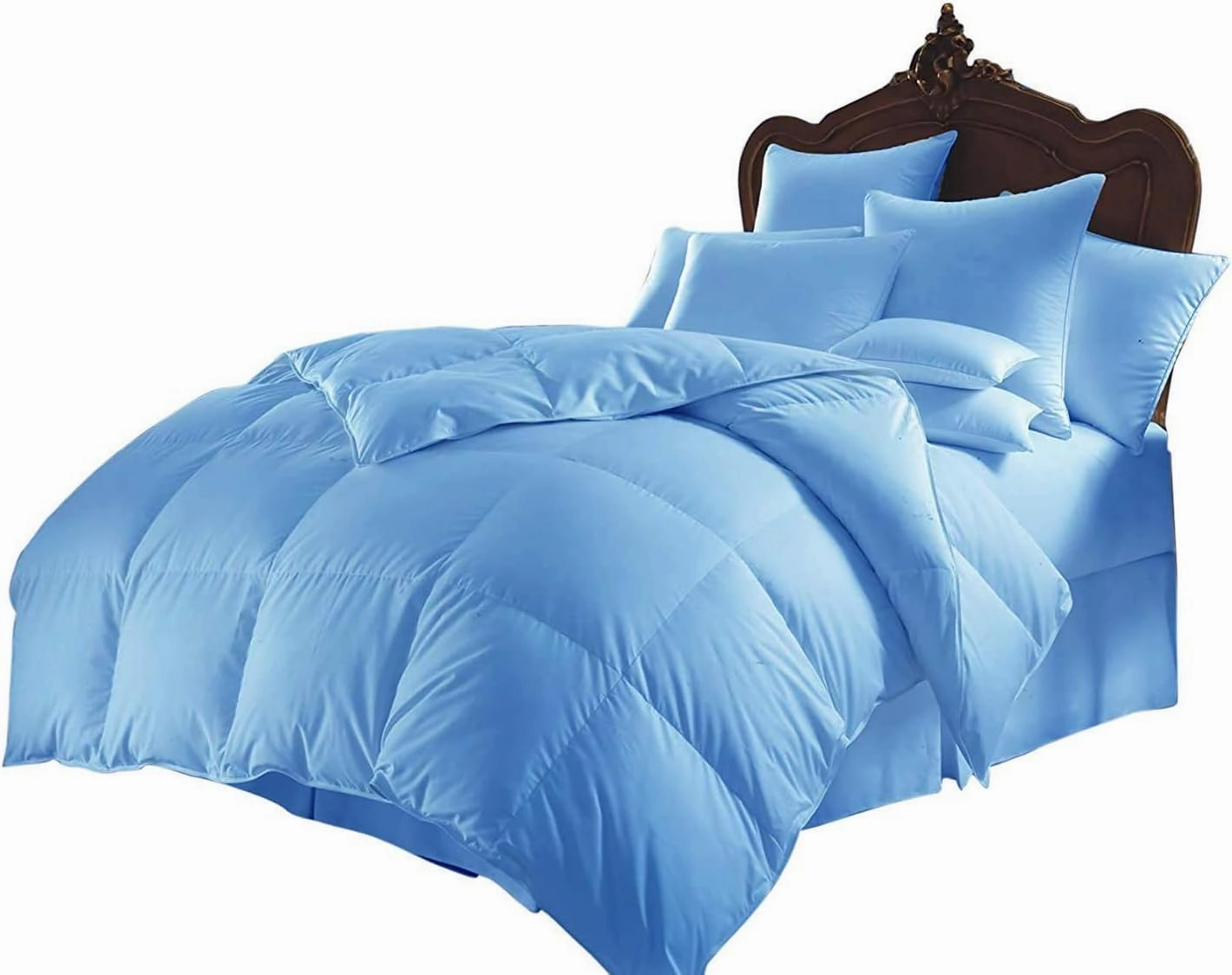 All Season 1000 Series Goose Down Alternative Comforter Set 500 GSM Quilt Duvet Insert Egyptian Cotton Ultra Soft   Free 2 Pillow-Cases Cal. Queen, Light Blue, 90'' x 90''