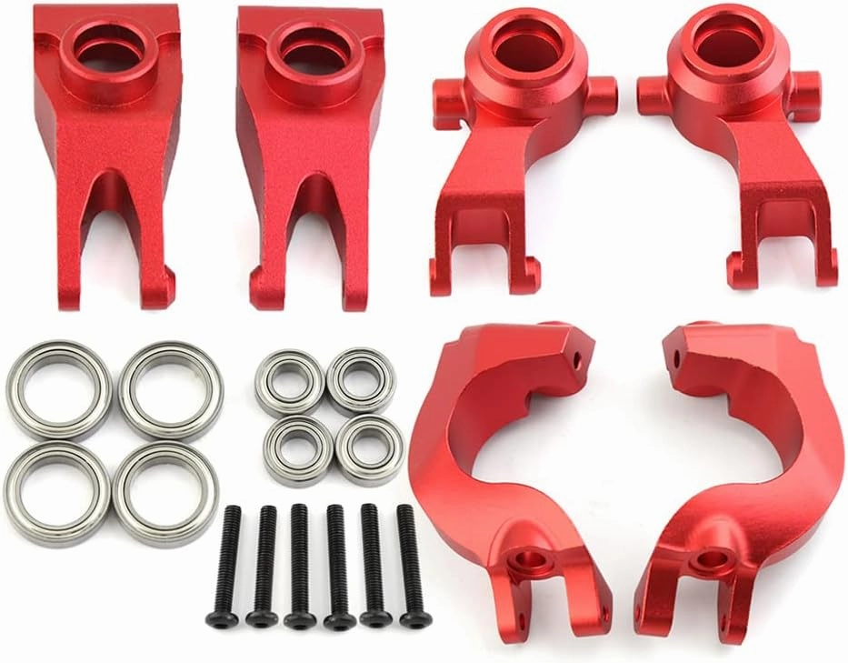 Alloy Front Rear Steering Hub Carriers Blocks Knuckle Arm Set for Arrma 3S BLX Typhon Vorteks Senton Granite Big Rock, Mega550 Typhon Senton Granite Upgrade Parts (Red)