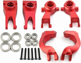 Alloy Front Rear Steering Hub Carriers Blocks Knuckle Arm Set for Arrma 3S BLX Typhon Vorteks Senton Granite Big Rock, Mega550 Typhon Senton Granite Upgrade Parts (Red)