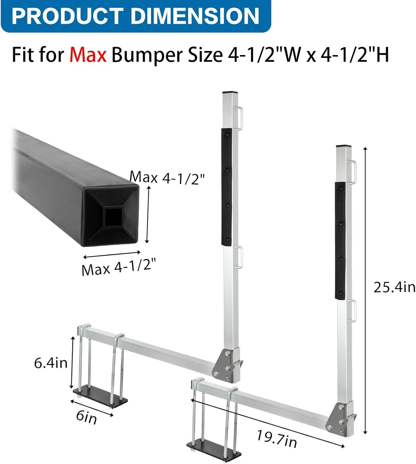 Aluminum RV Tote Tank Carrier, Foldable Rust-Proof RV Bumper Mount Tote Tank Holder with 2 Extra Premium Ratchet Straps, Fit Max 4.5" Bumper