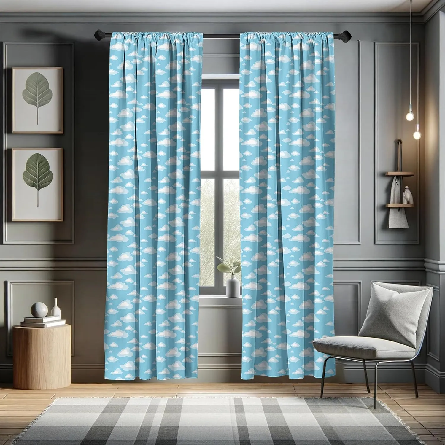 Ambesonne Blue and White Curtains, Cartoon Sky with Fluffy Clouds Clear Day Pattern, Window Treatments 2 Panel Set for Living Room Bedroom, Pair of - 28" x 63", Baby Blue