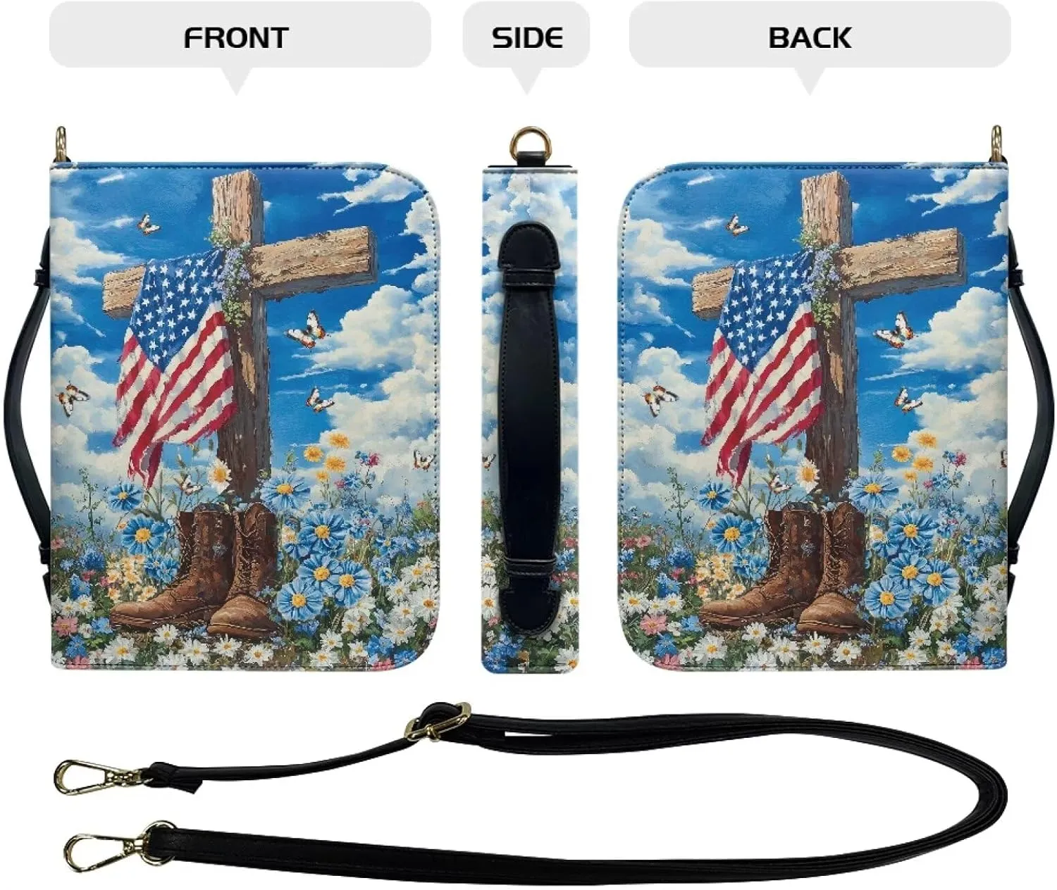 American Cross Bible Cover Case Portable Bible Covers with Multiple Pockets PU Leather Bible Bag Lightweight Bible Study Supplies Fits for Standard Size Bible