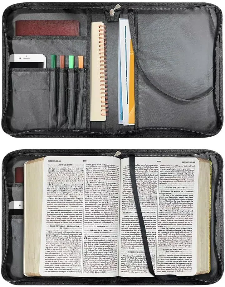 American Cross Bible Cover Case Portable Bible Covers with Multiple Pockets PU Leather Bible Bag Lightweight Bible Study Supplies Fits for Standard Size Bible