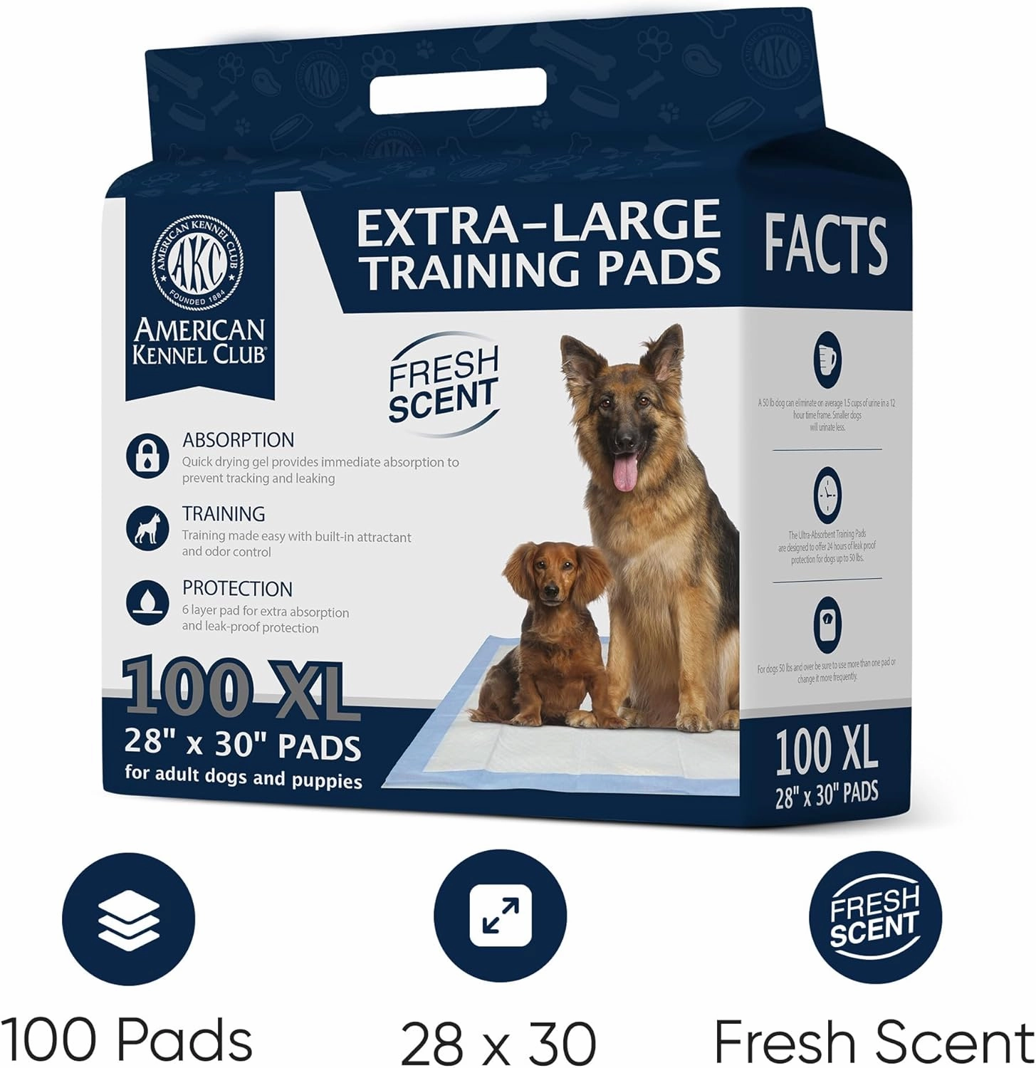 American Kennel Club Scented Puppy Training Pads with Ultra Absorbent Quick Dry Gel – 28 x 30 Pee Pads for Dogs - Fresh Scented - 100 Count