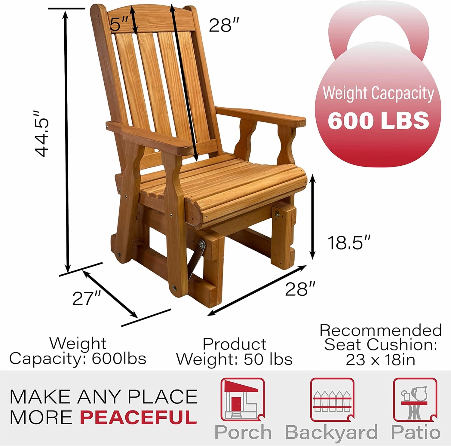 Amish Casual Heavy Duty 600 Lb Mission High Back Treated Glider Chair (Cedar Stain)