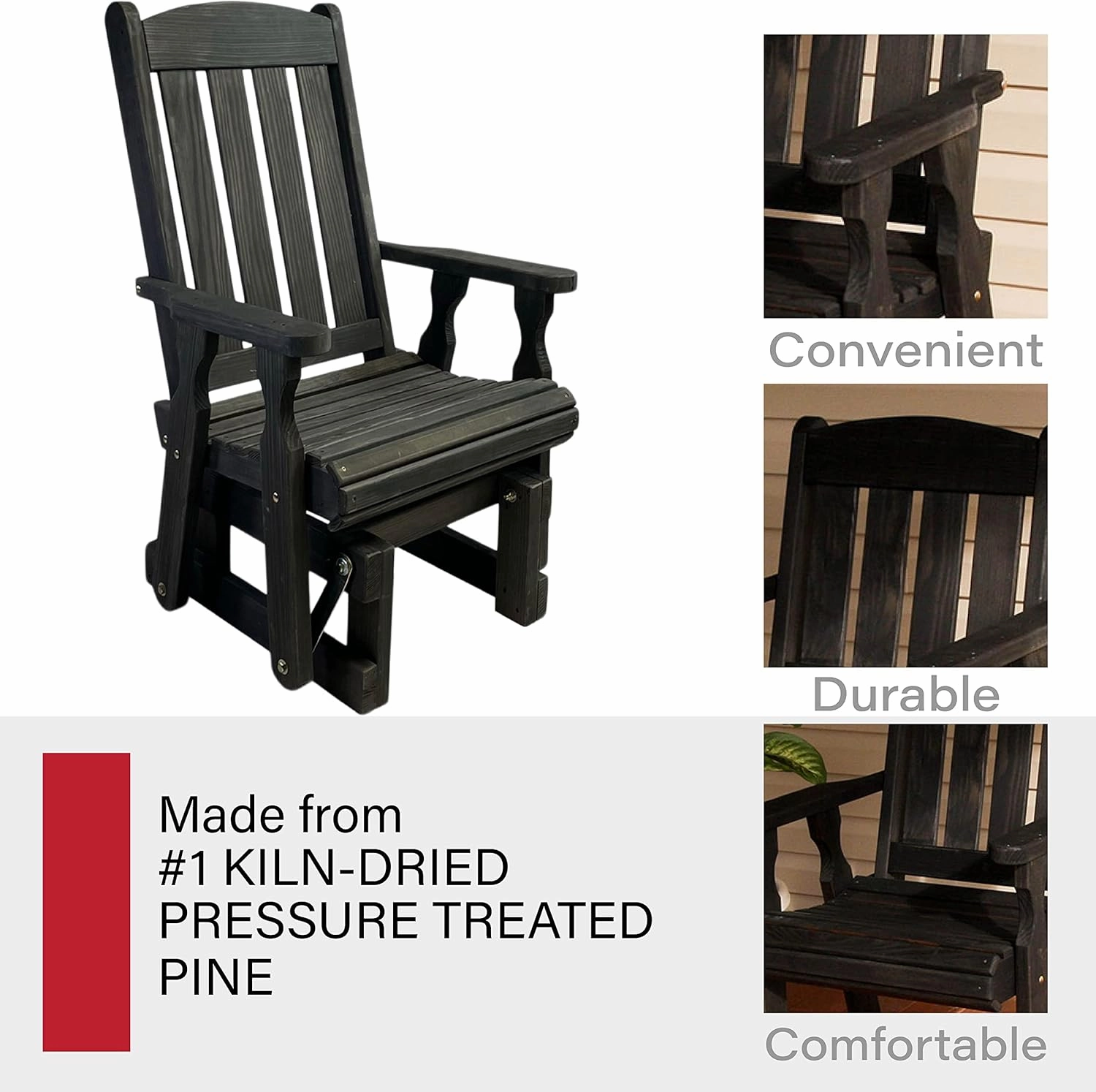 Amish Casual Heavy Duty 600 Lb Mission High Back Treated Glider Chair (Semi-Solid Black Stain)