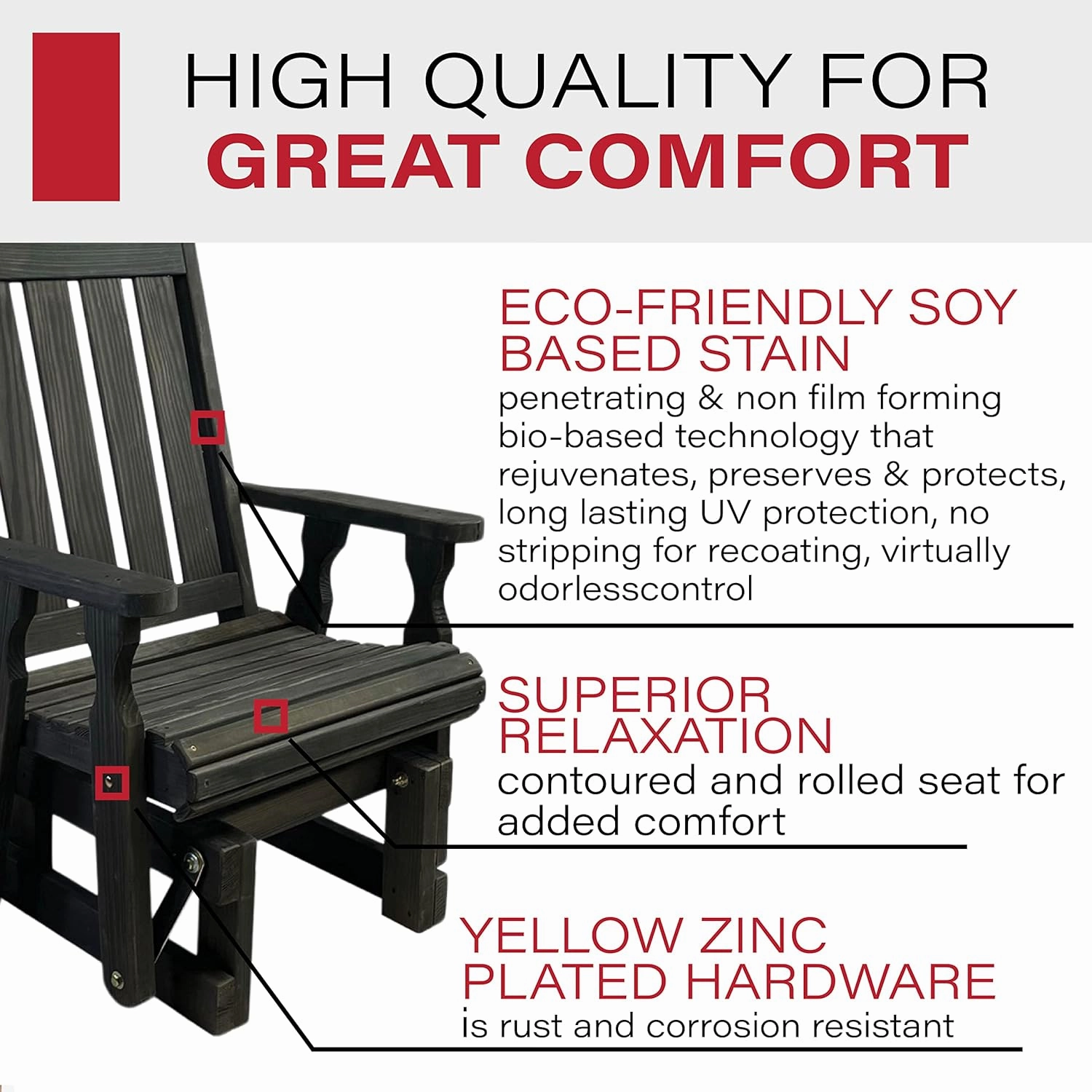 Amish Casual Heavy Duty 600 Lb Mission High Back Treated Glider Chair (Semi-Solid Black Stain)