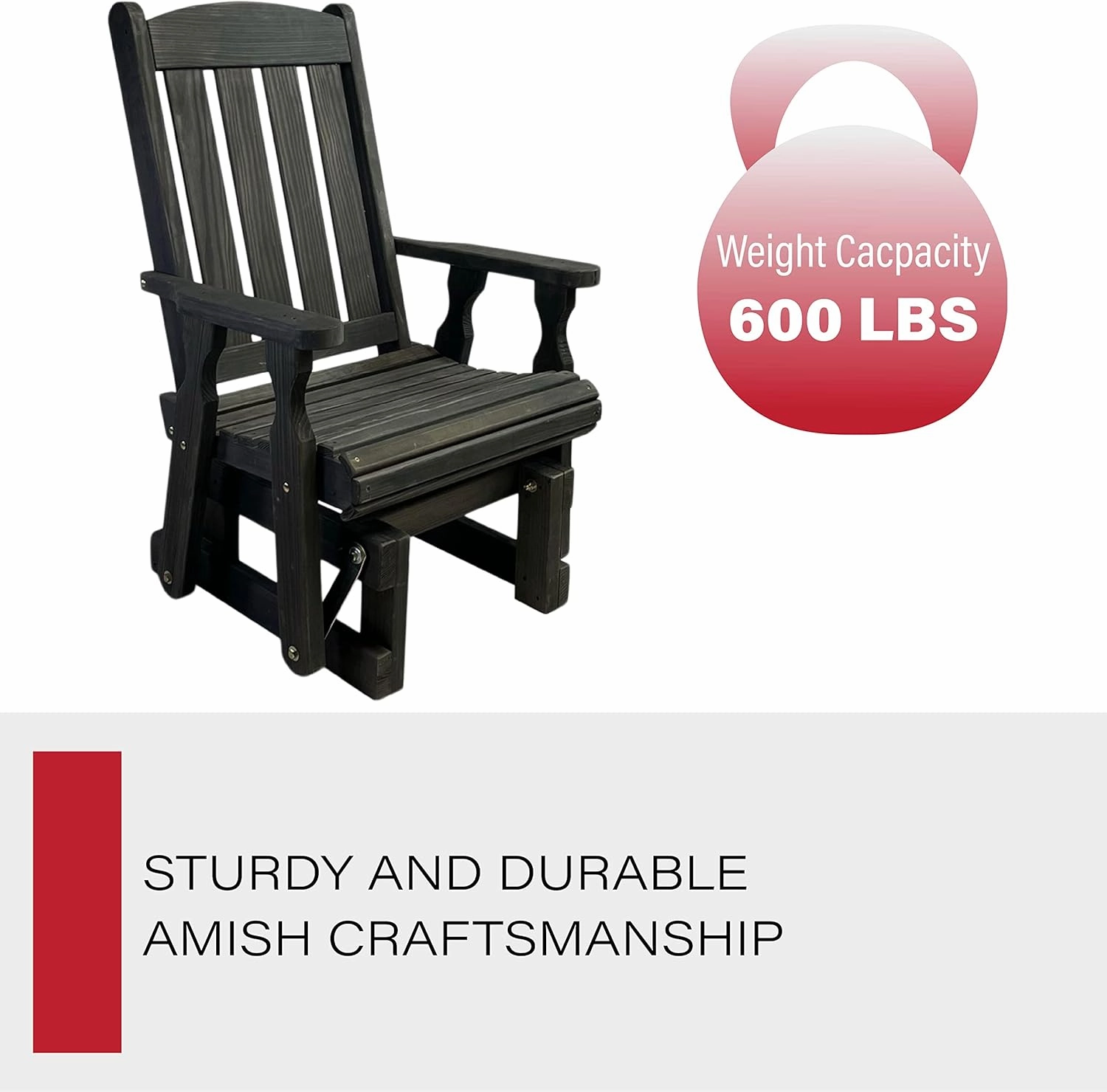 Amish Casual Heavy Duty 600 Lb Mission High Back Treated Glider Chair (Semi-Solid Black Stain)