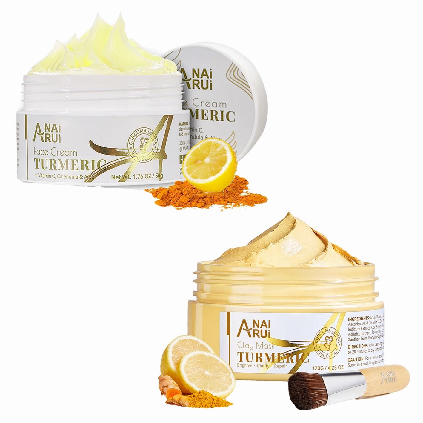ANAI RUI Facial Moisturuzier, Turmeric Face Cream with Vitamin C Turmeric Vitamin C Face Mask Kaolin Clay Mask