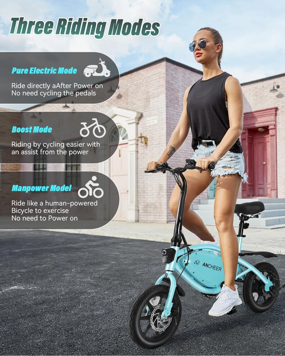 ANCHEER 14” Folding Electric Bike for Adults, 20MPH Ebike with 350W Motor[Peak 500W], 48V 374Wh Battery, Rigid/Dual Suspension, UL 2849 Certified Electric Bicycle, Compact Electric Mini Bike for Teens