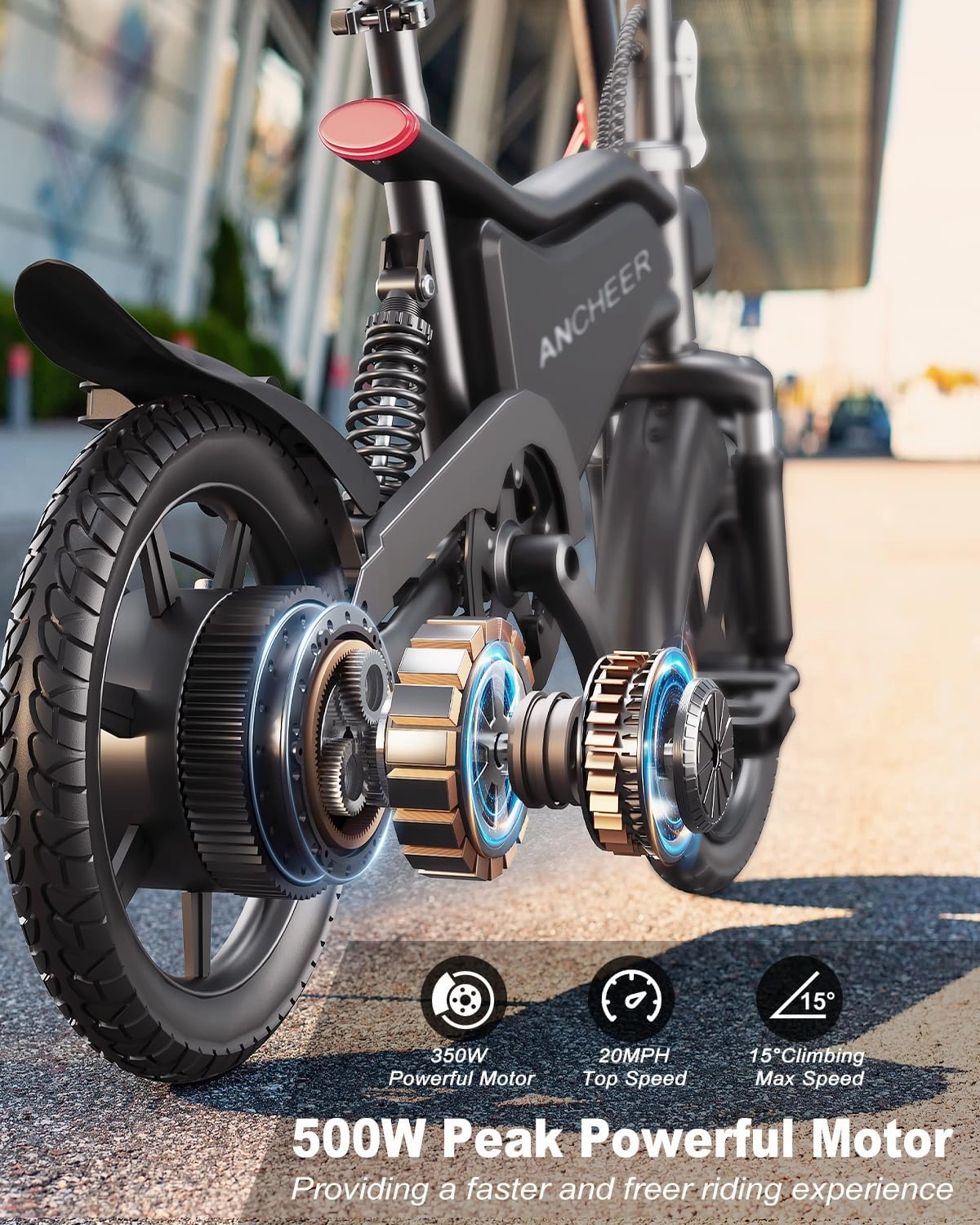 ANCHEER 14” Folding Electric Bike for Adults, 20MPH Ebike with 350W Motor[Peak 500W], 48V 374Wh Battery, Rigid/Dual Suspension, UL 2849 Certified Electric Bicycle, Compact Electric Mini Bike for Teens