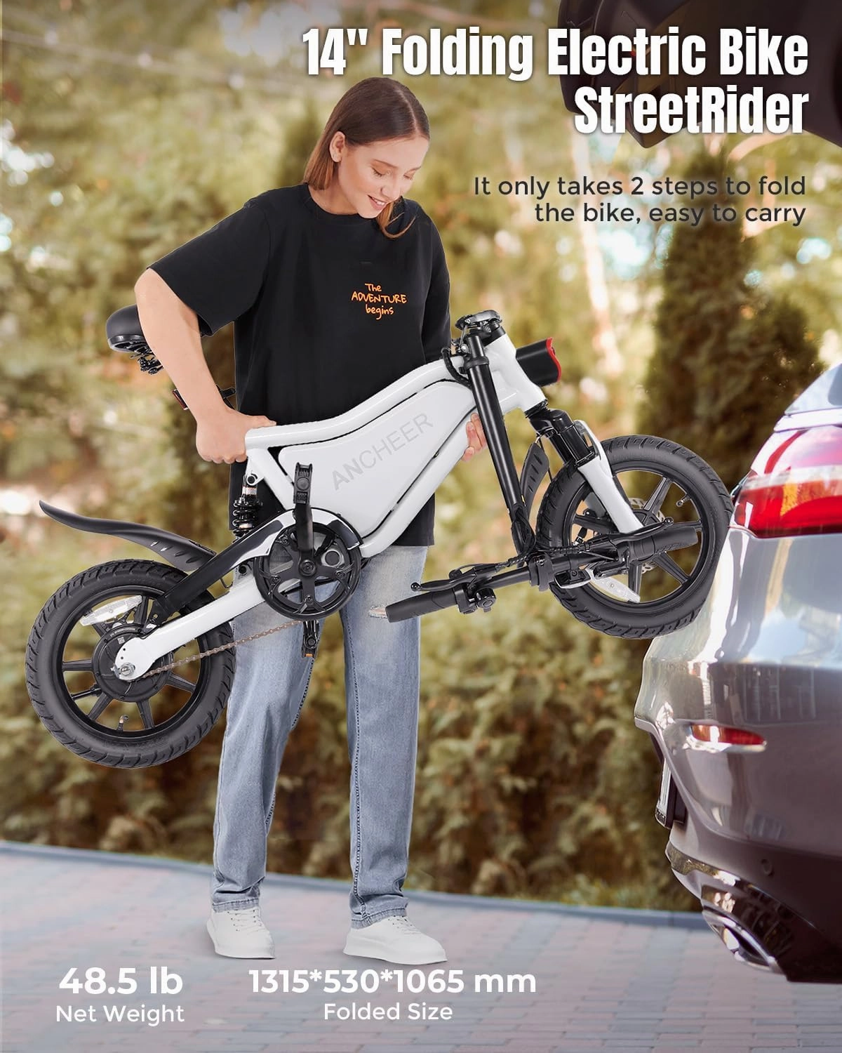 ANCHEER 14” Folding Electric Bike for Adults, 20MPH Ebike with 350W Motor[Peak 500W], 48V 374Wh Battery, Rigid/Dual Suspension, UL 2849 Certified Electric Bicycle, Compact Electric Mini Bike for Teens