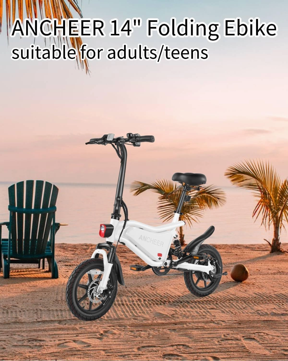 ANCHEER 14” Folding Electric Bike for Adults, 20MPH Ebike with 350W Motor[Peak 500W], 48V 374Wh Battery, Rigid/Dual Suspension, UL 2849 Certified Electric Bicycle, Compact Electric Mini Bike for Teens