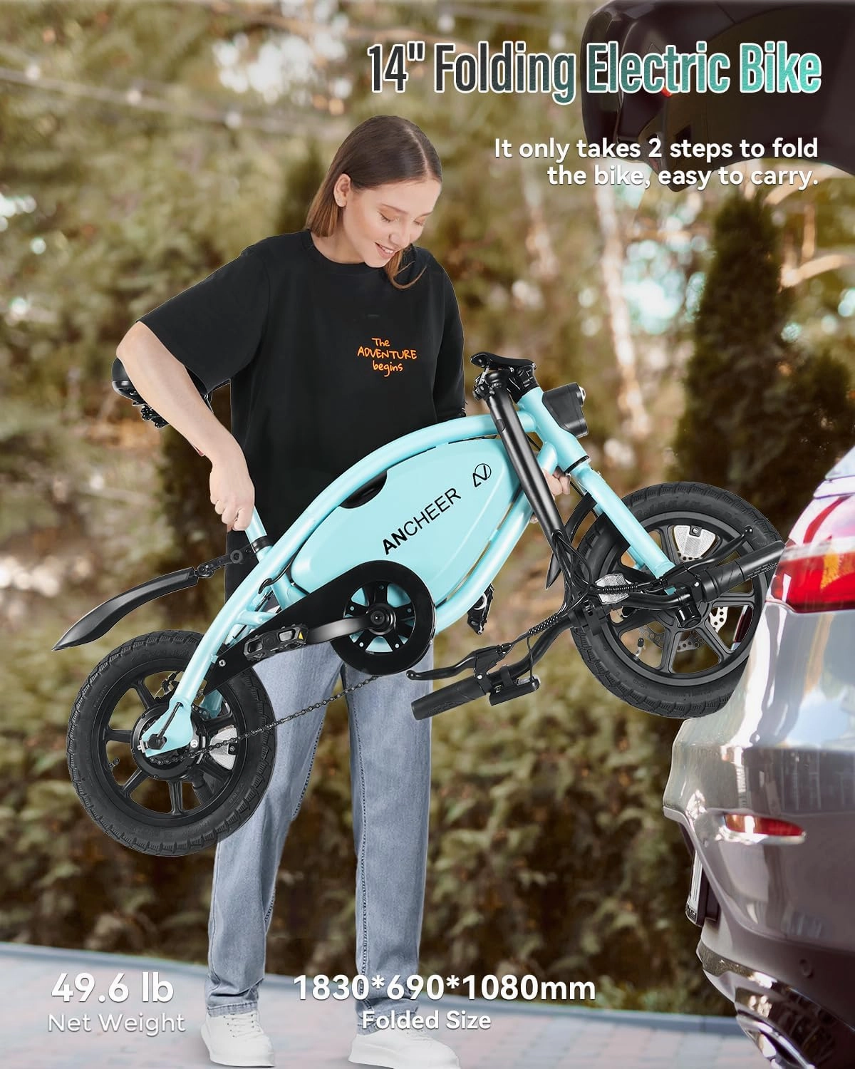ANCHEER 14” Folding Electric Bike for Adults, 20MPH Ebike with 350W Motor[Peak 500W], 48V 374Wh Battery, Rigid/Dual Suspension, UL 2849 Certified Electric Bicycle, Compact Electric Mini Bike for Teens