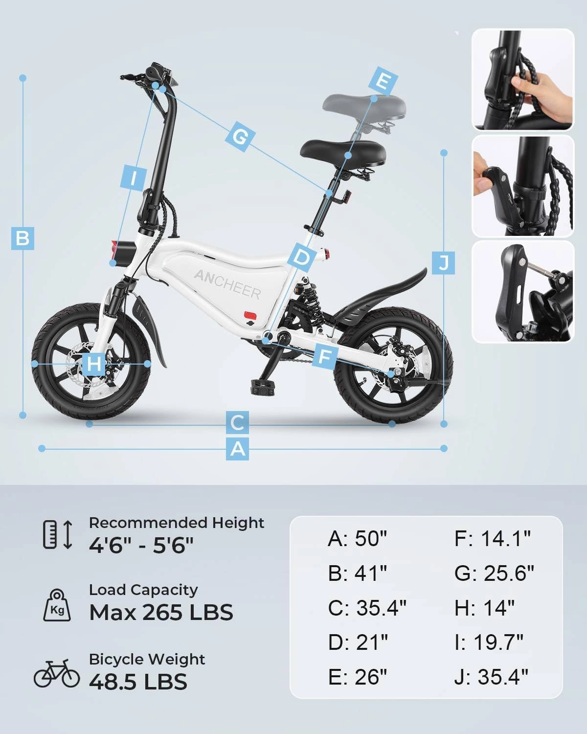 ANCHEER 14” Folding Electric Bike for Adults, 20MPH Ebike with 350W Motor[Peak 500W], 48V 374Wh Battery, Rigid/Dual Suspension, UL 2849 Certified Electric Bicycle, Compact Electric Mini Bike for Teens