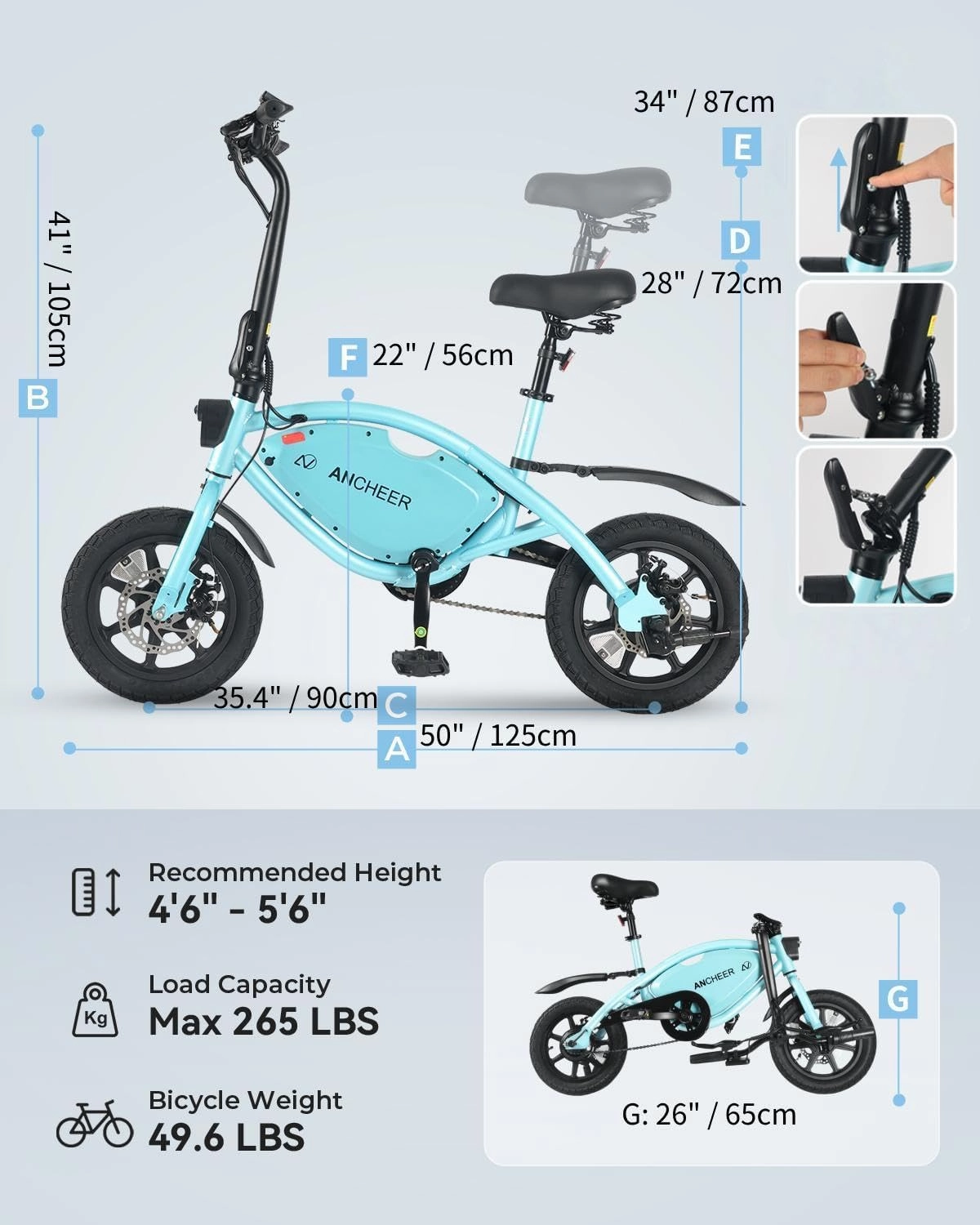 ANCHEER 14” Folding Electric Bike for Adults, 20MPH Ebike with 350W Motor[Peak 500W], 48V 374Wh Battery, Rigid/Dual Suspension, UL 2849 Certified Electric Bicycle, Compact Electric Mini Bike for Teens