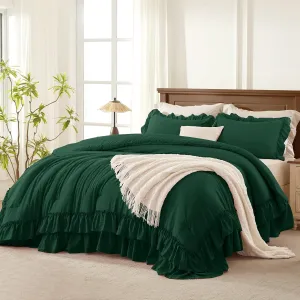 Andency Dark Green Twin Size Comforter Set(66x90Inch), 2 Pieces(1 Ruffle Comforter and 1 Pillowcase) Lightweight Fluffy Bedding Comforter Sets for Kids, All Season Soft Microfiber Bedding Set