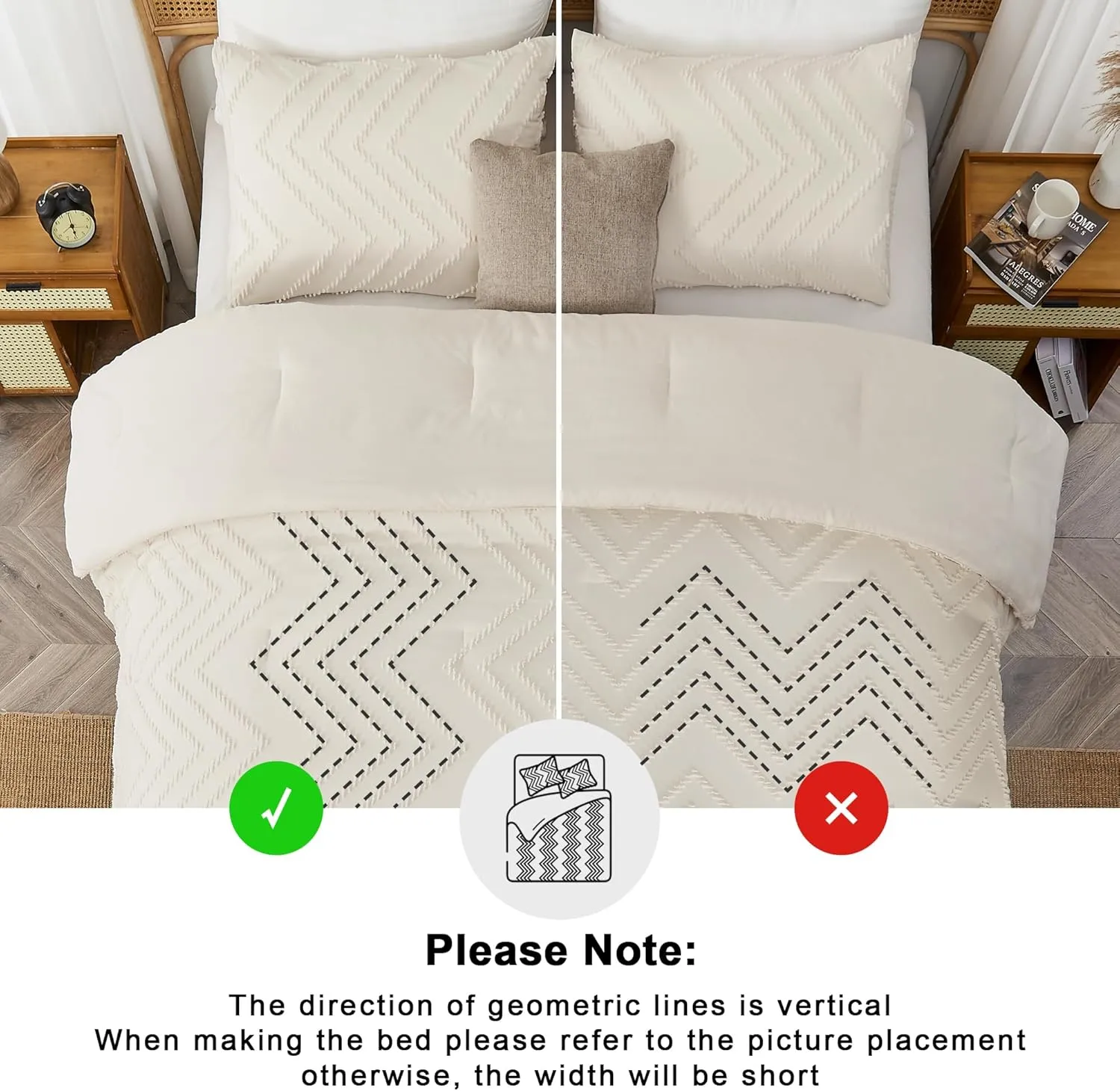 Andency King Size Comforter Set Beige, 3 Pieces Lightweight Comforter King Size Boho Bedding Comforter Sets, Soft Fluffy Cream Tufted Down Alternative Comforter Bed Set