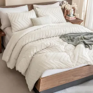Andency King Size Comforter Set Beige, 3 Pieces Lightweight Comforter King Size Boho Bedding Comforter Sets, Soft Fluffy Cream Tufted Down Alternative Comforter Bed Set